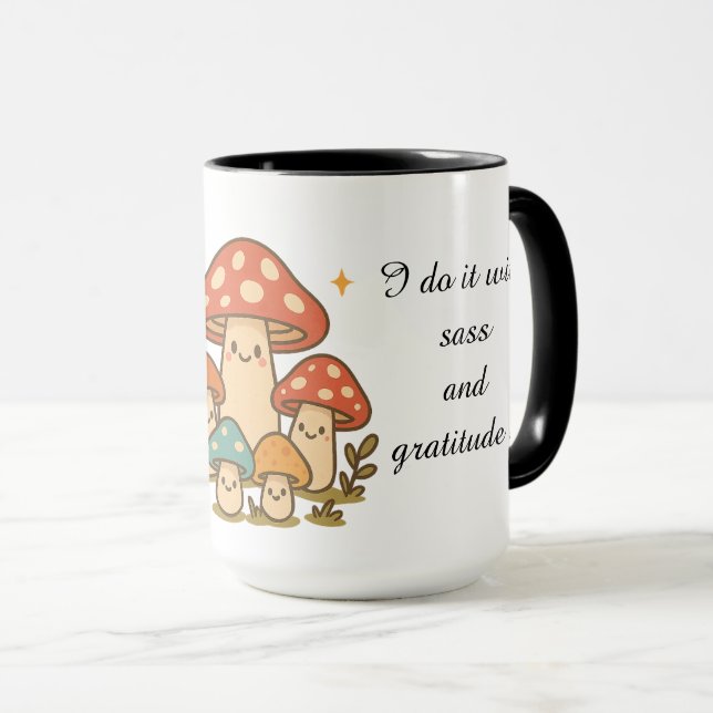 Tasse à café champignon Sass et Gratitude (Devant droit)