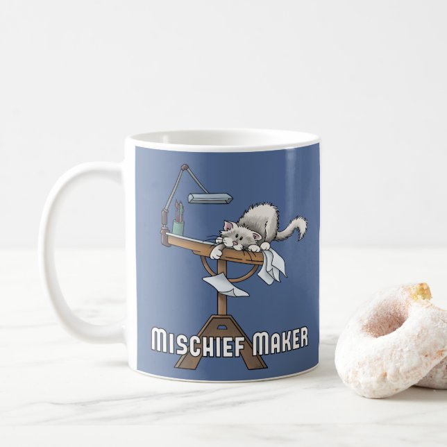 Tasse à café Chat Blanc Fauteur de Troubles (Avec donut)