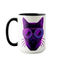 Tasse à café Chat Néon Cyberpunk - Esthétique Futu