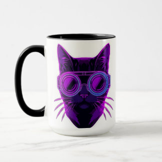Tasse à café Chat Néon Cyberpunk - Esthétique Futu