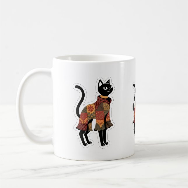 Tasse à café chat noir patchwork Boho (Gauche)