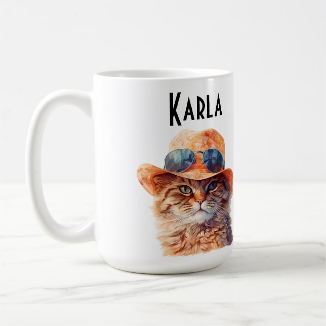 Tasse a café chat roux avec chapeau et lunette. (Gauche)