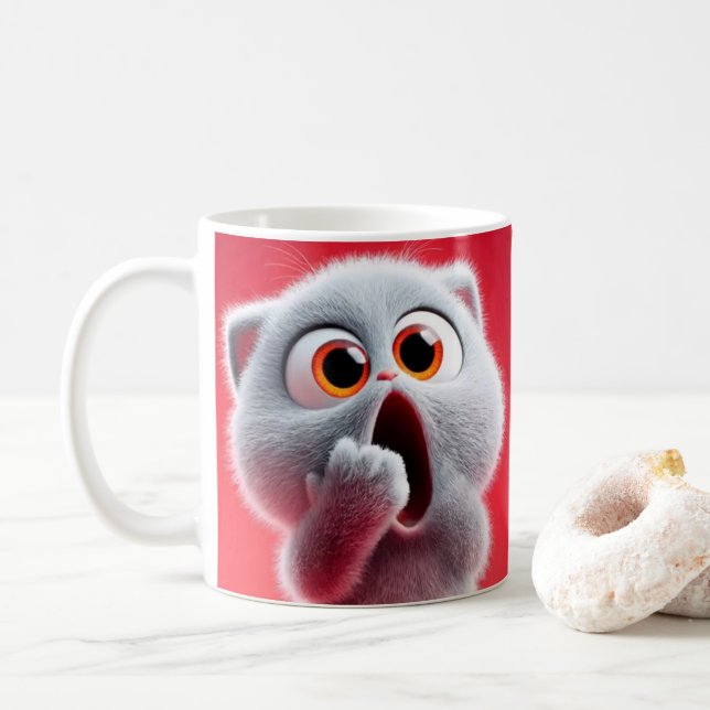 Tasse à café chat surpris drôle – Cadeau mignon po (Avec donut)