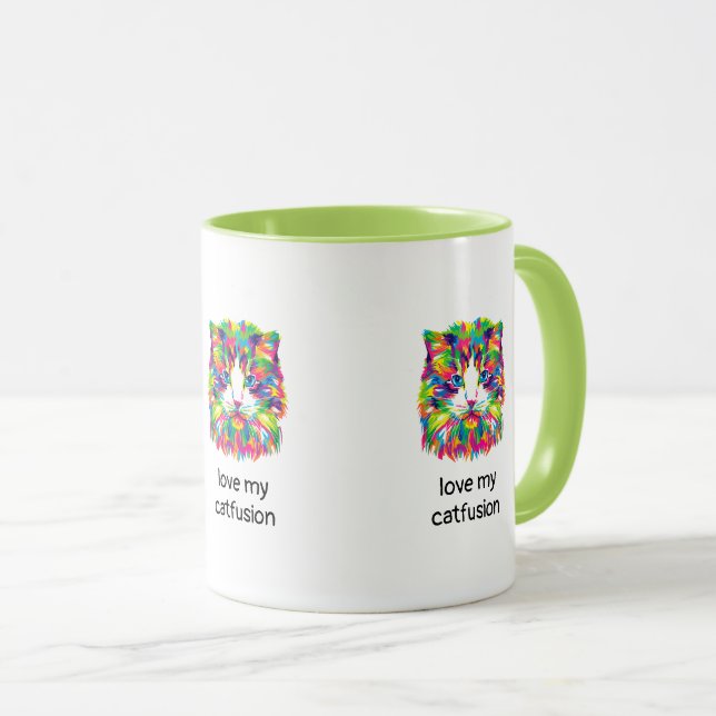 Tasse à café Chatfusion Abstraite J'adore Mon Chat (Devant droit)