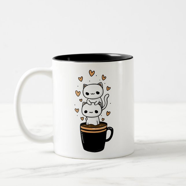 Tasse à café Chats Mignons Kawaii Mug Deux Tons (Gauche)