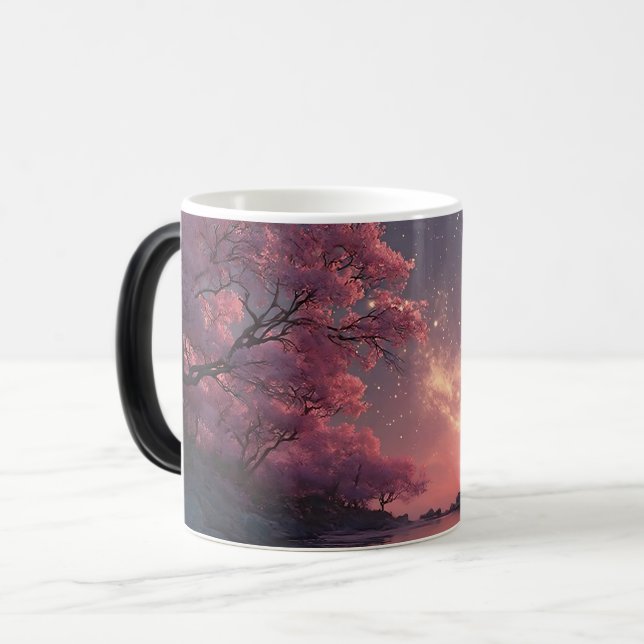 Tasse à café Ciel nocturne de l'arbre fleuri rose  (Devant gauche)