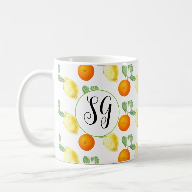 Tasse à café Citron Orange Monogramme Joyeux (Gauche)
