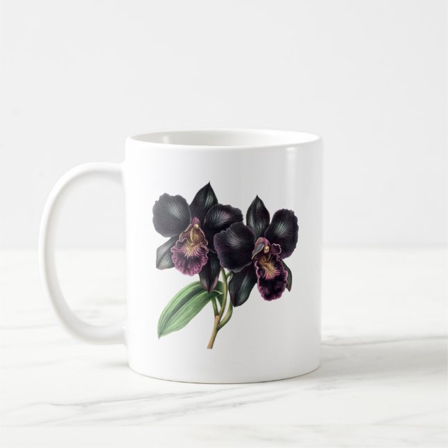 Tasse à café classique et noire tendance orchidée (Gauche)