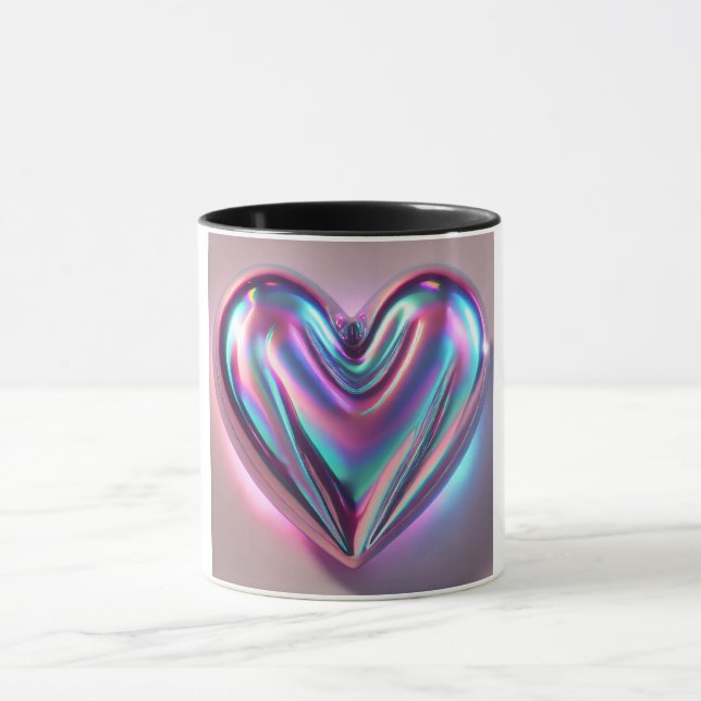 Tasse à café cœur iridescent 3D holographique (Centre)