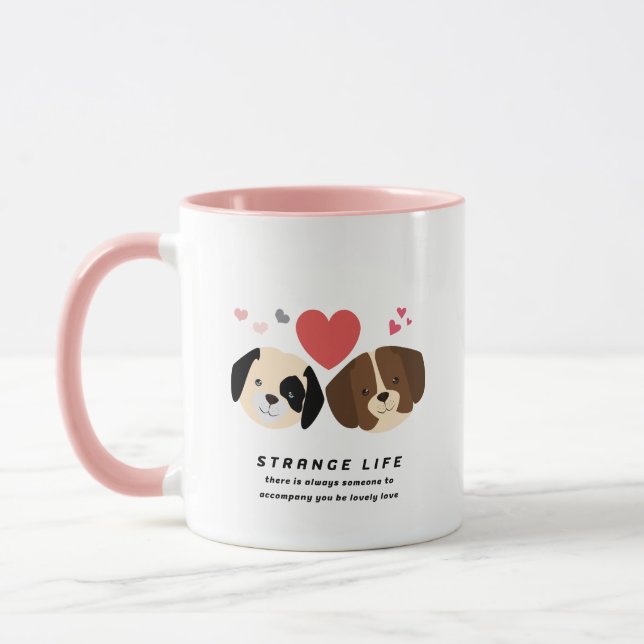 Tasse à café couple de chiens tons rose mignon (Gauche)