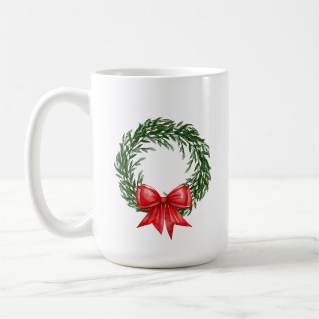 Tasse à café Couronne de Noël avec Nœud Rouge  (Gauche)