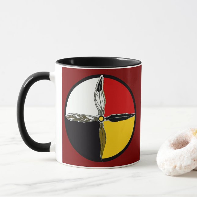 Tasse à café croix de la roue de médecine amérindi (Avec donut)