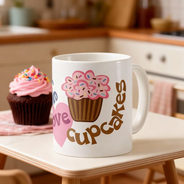 Tasse à café Cupcakes Peace Love Rétro (Retro coffee mug for home bakers and cupcake lovers.)