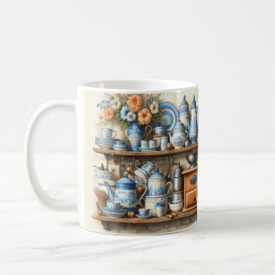 Tasse à café de cuisine vintage bleu et blanc
