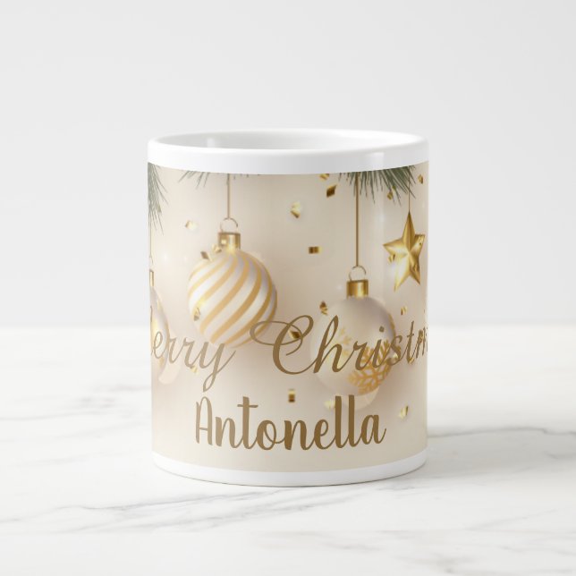 Tasse à café de Noël avec des boules d'or (Devant)