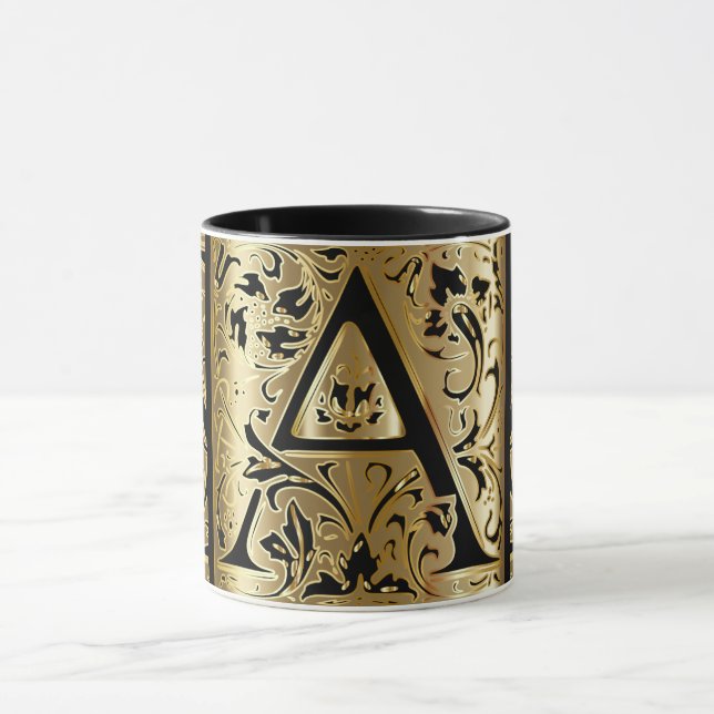 Tasse à café décorative lettre A noir et or (Centre)