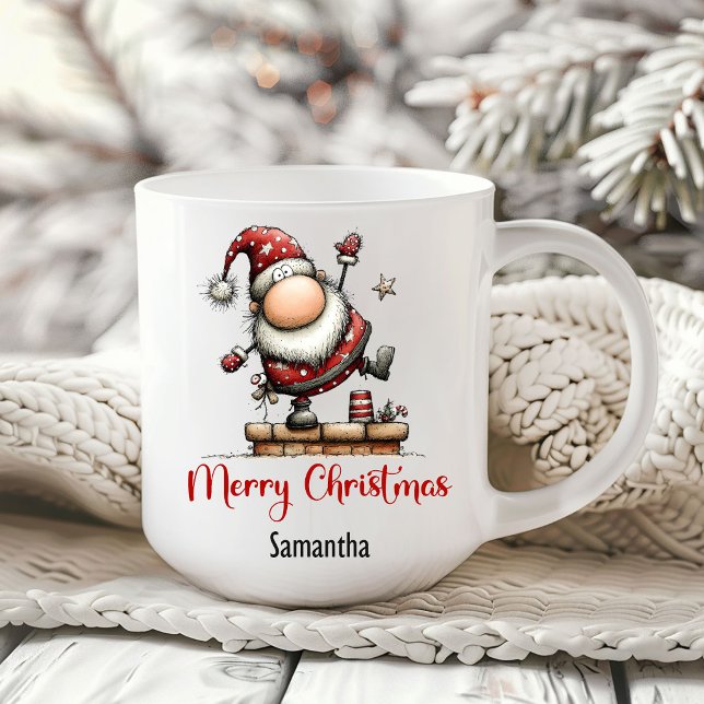 Tasse à café dessinée à la main avec un Père Noël  (Humorous Whimsy Santa Hand Drawn Coffee Mug)