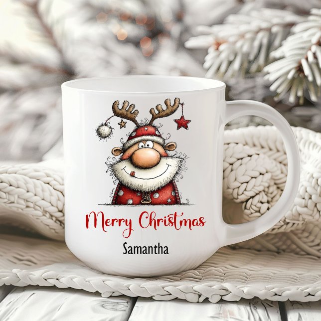 Tasse à café dessinée à la main représentant un Pè (Funny Quirky Santa Claus Hand Drawn Coffee Mug)