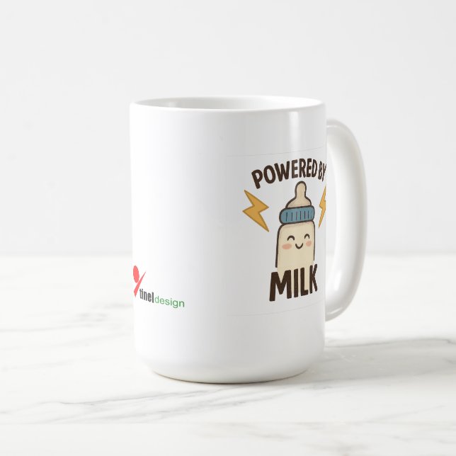 Tasse à café drôle "Alimenté par le lait" | Nouvea (Devant droit)