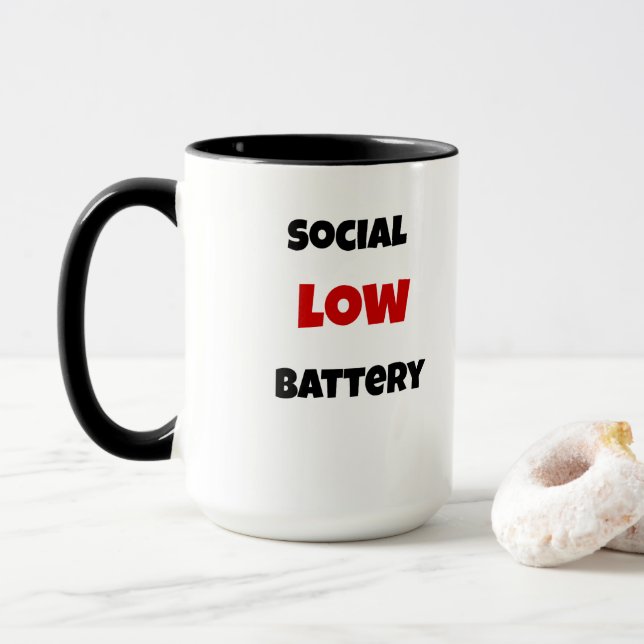 Tasse à café drôle de batterie sociale faible - No (Avec donut)
