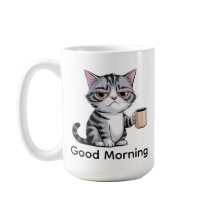 Tasse à café drôle de chat grincheux – “Bonjour” M