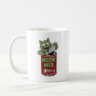 Tasse à café drôle de chat zombie ouvrant une boît
