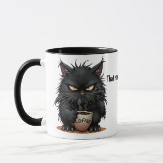 Tasse à café drôle tenue par un chat 