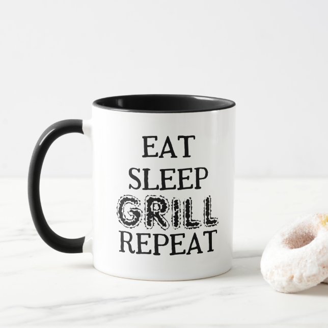 Tasse à café Eat Sleep Grill Repeat pour chef BBQ (Avec donut)