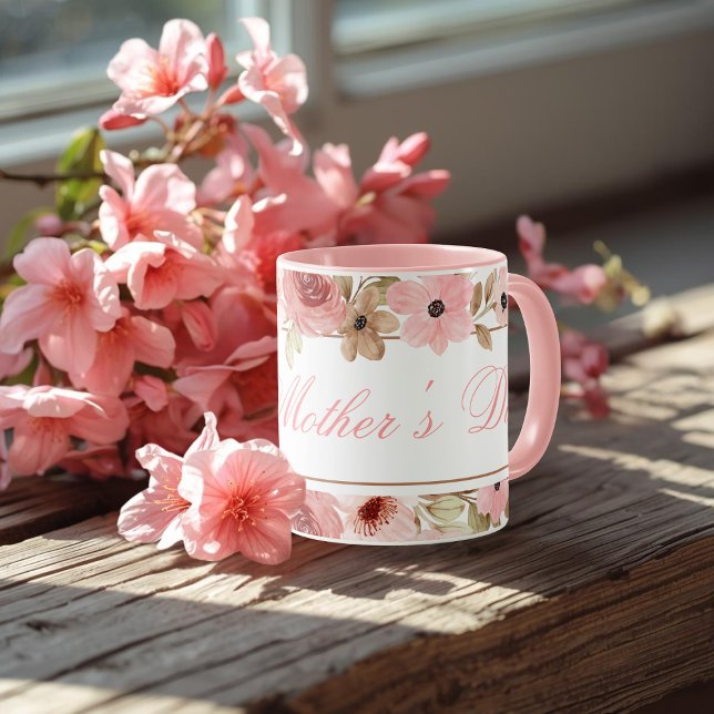 Tasse à café élégante à fleurs aquarelles roses (Créateur téléchargé)
