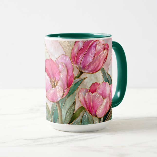 Tasse à café élégante à la tulipe rose (Devant droit)