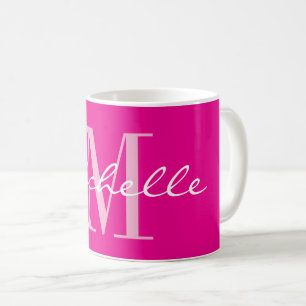 Tasse à café élégante avec monogramme de nom rose 