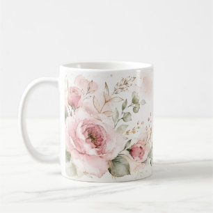 Tasse à café élégante florale aquarelle or