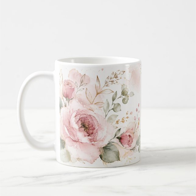 Tasse à café élégante florale aquarelle or (Gauche)
