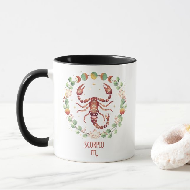 Tasse à café en aquarelle boho signe zodiacal Scor (Avec donut)