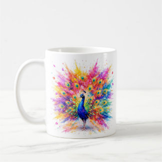 Tasse à café en aquarelle vibrante Paon Holi