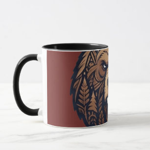 Tasse à café en art tribal sauvage de tête d'ours