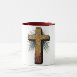 Tasse à café en bois avec grande croix chrétienne