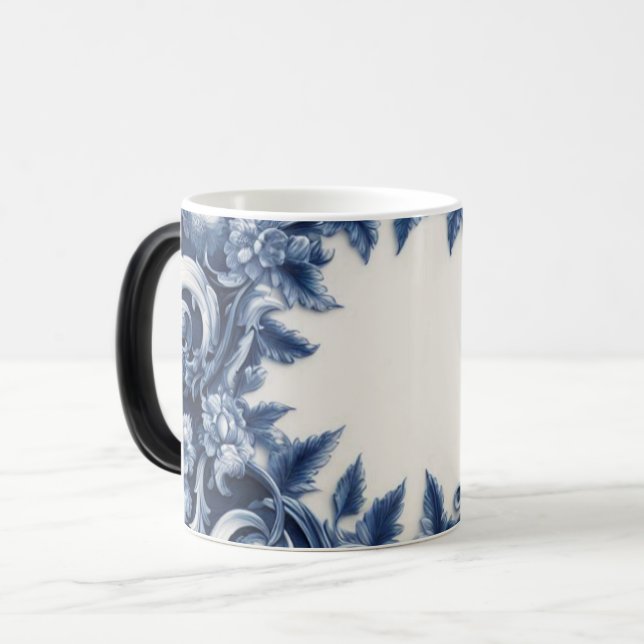 Tasse à café en céramique florale blanche, 15oz (Devant gauche)