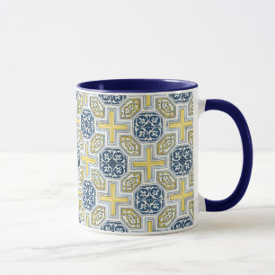Tasse à café en fausse tuile bleue géométrique jau