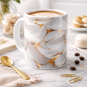Tasse à café en marbre blanc et or de luxe – Éléga
