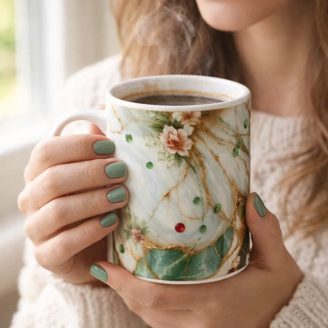 Tasse à café en marbre blanc & or & vert de luxe – (Créateur téléchargé)