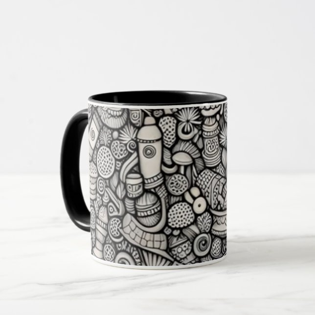 Tasse à café en noir et blanc avec art abstrait de (Devant gauche)