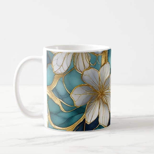 Tasse à café en or sarcelle florale japonaise (Gauche)