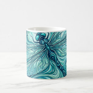 Tasse à café en peinture bleue océan avec libellul