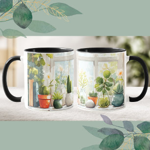 Tasse à café esthétique de cottagecore avec succul
