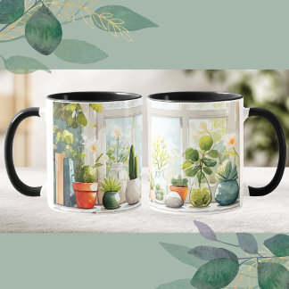 Tasse à café esthétique de cottagecore avec succul