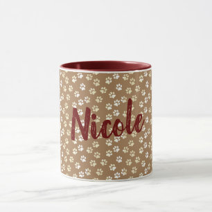 Tasse à café et crème Empreinte de Patte avec nom