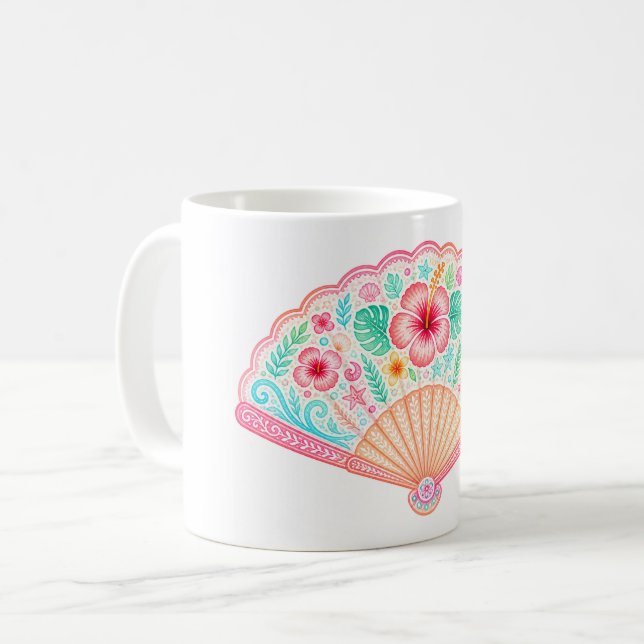 Tasse à café éventail floral tropical pastel (Devant gauche)