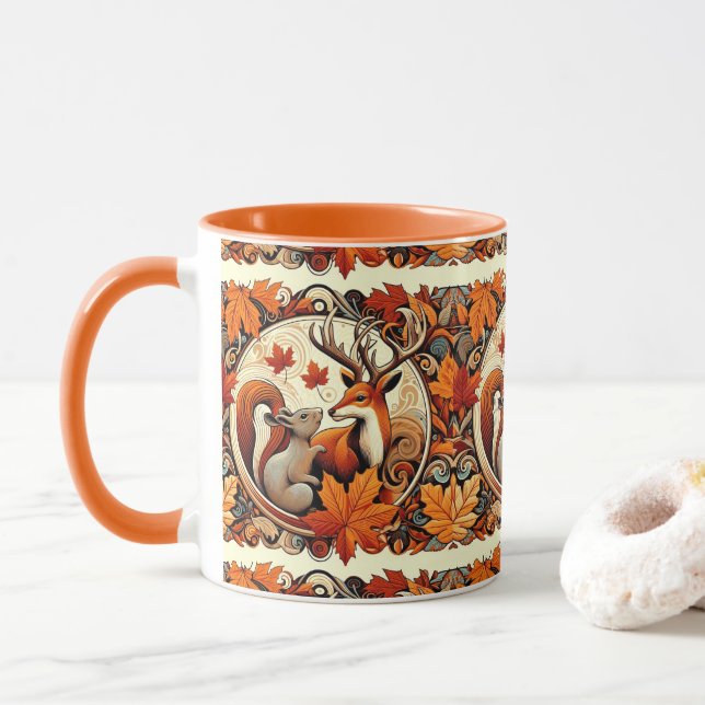 Tasse à café Feuilles d'automne et cerf (Avec donut)