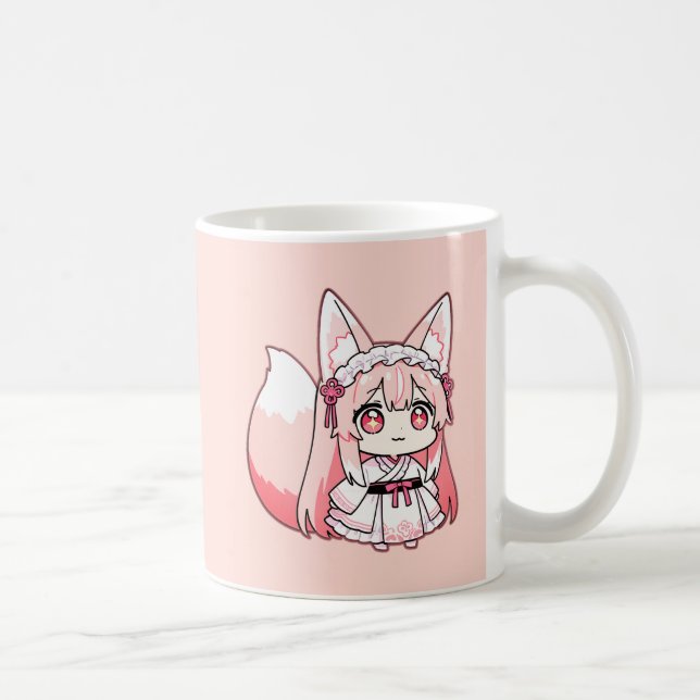 Tasse à café Fille Renard Chibi Rose Pastel (Droite)